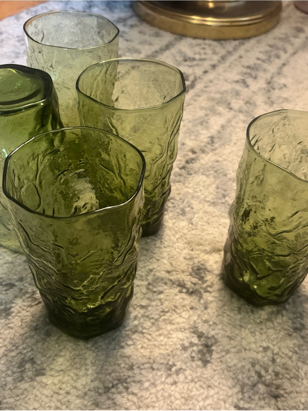 Vtg Anchor Hocking Lido Milano Avocado Olive Green Crinkle Glass Tumbler Set 4